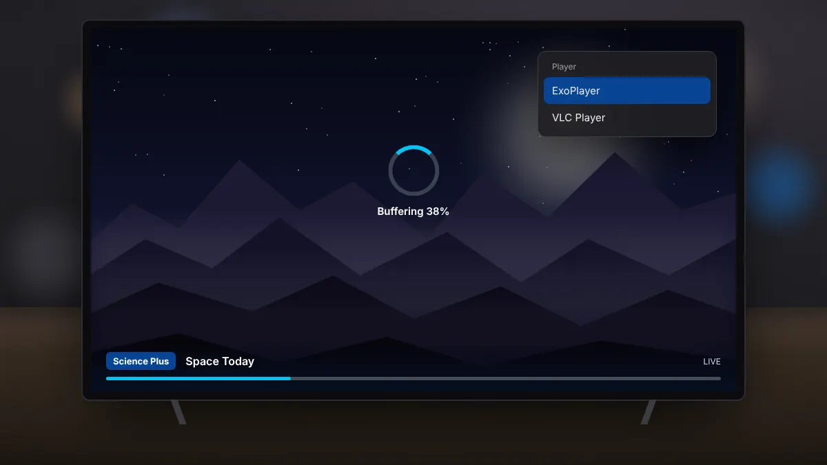 Television showing a live stream with a buffering indicator