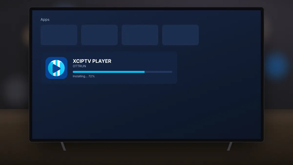 Android TV home screen installing the XCIPTV Player app